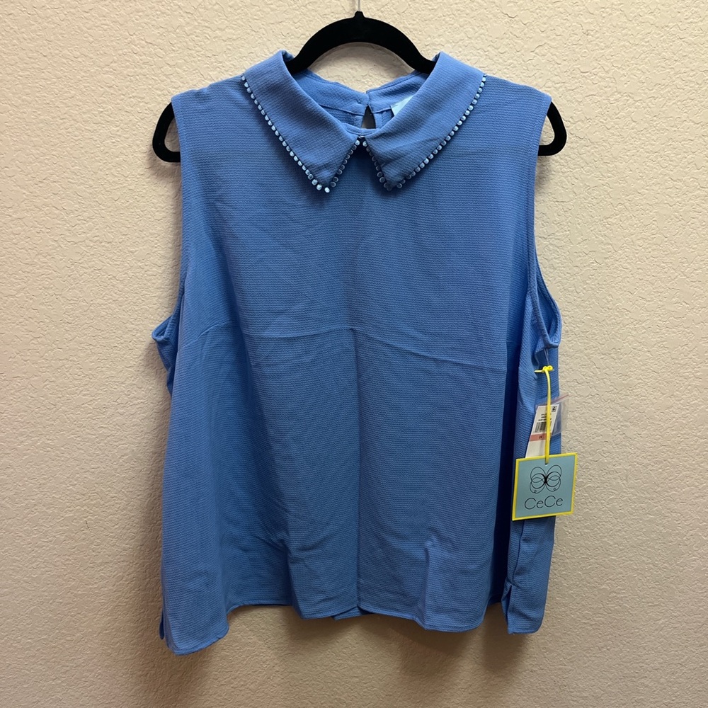 NWT CeCe Peter Pan Collar Sleeveless Blouse in 2X!